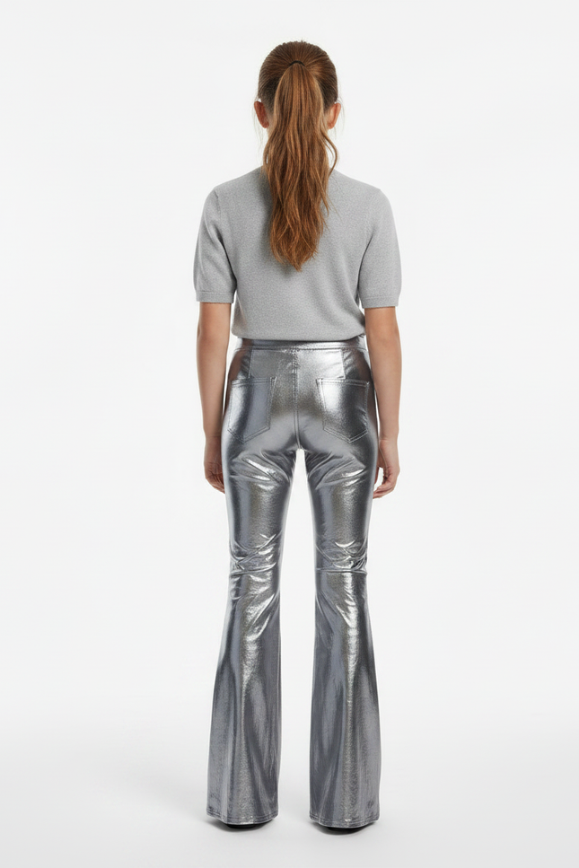 Pantalon Patte D'Éléphant Métallisé Argenté Brillant Évasé - Polyester - vue 2