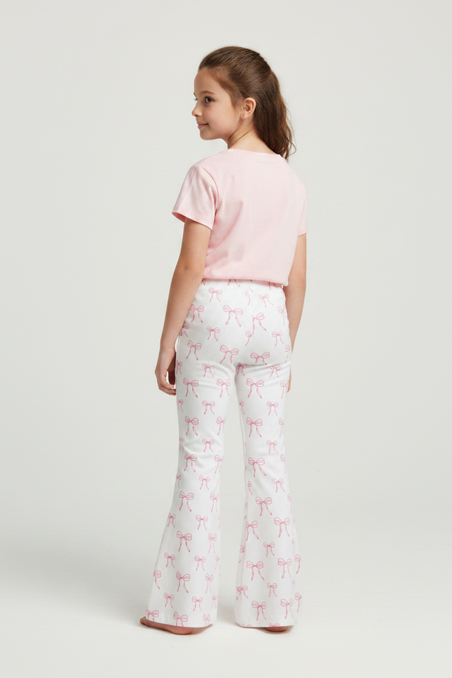 Pantalon Patte D'Éléphant Blanc Nœuds Roses Fille - Maille - vue 2