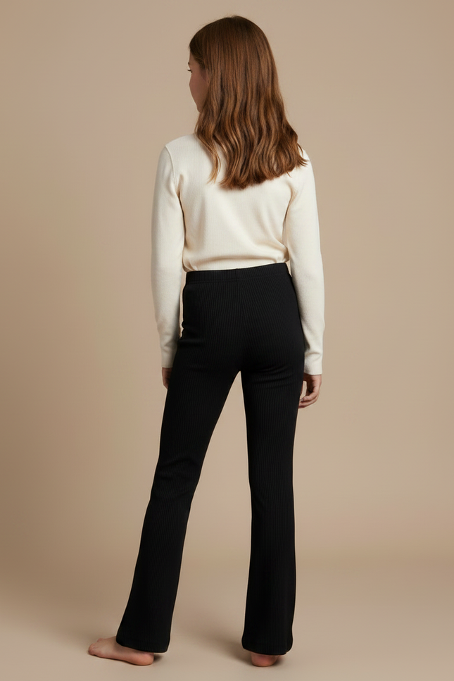Pantalon Patte D'Éléphant Fille Noir Flare Stretch Annee 70 - Maille - vue 2