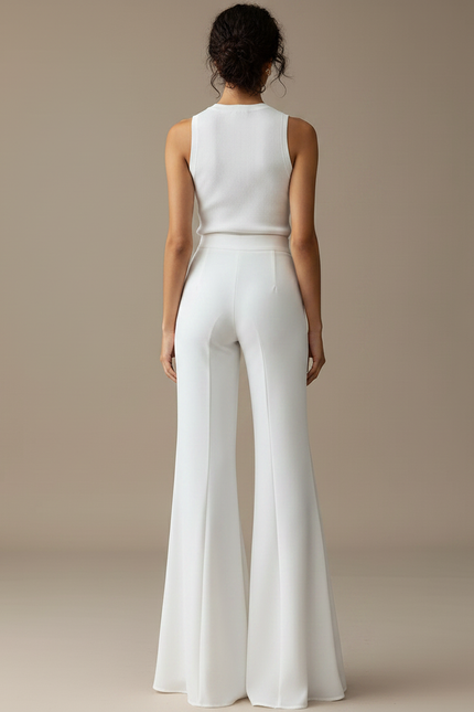 Pantalon Patte D'Éléphant Blanc Mesh Fluide Élégant Chiffon - Polyester - vue 2
