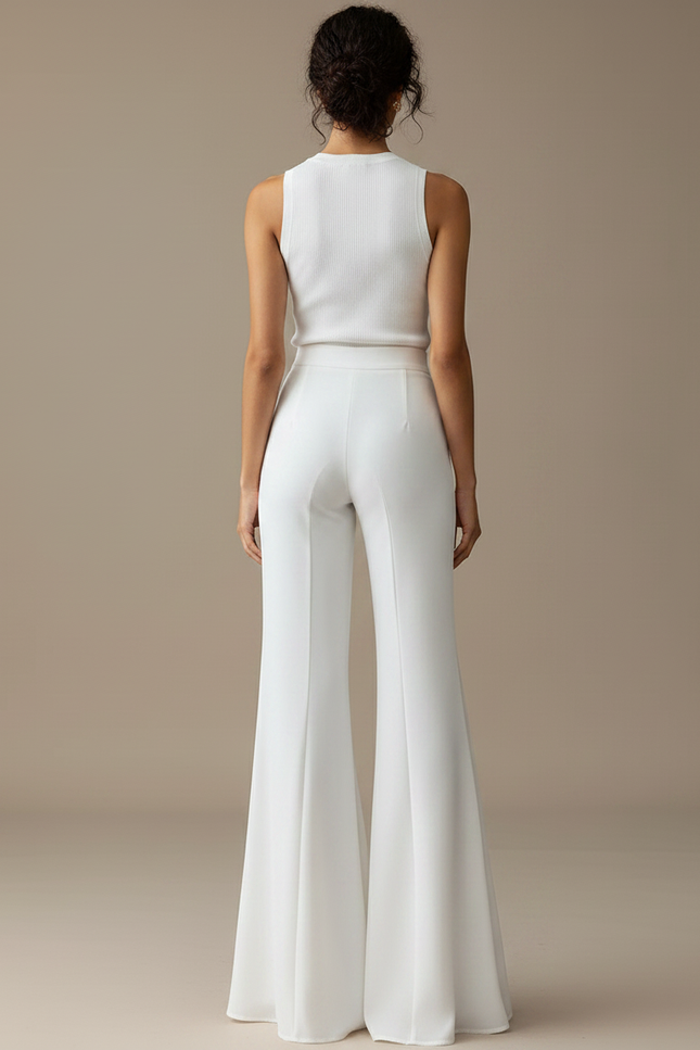 Pantalon Patte D'Éléphant Blanc Mesh Fluide Élégant Chiffon - Polyester - vue 2