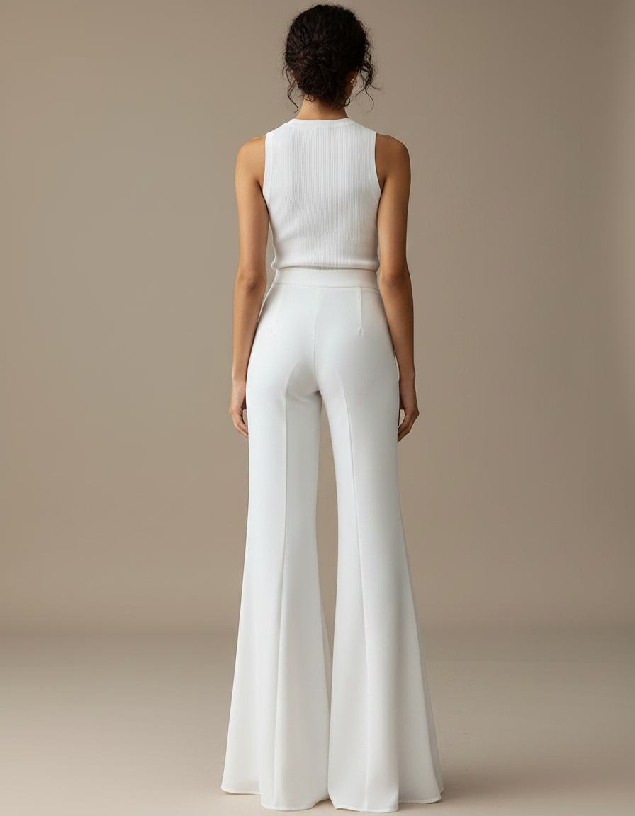 Pantalon Patte D'Éléphant Blanc Mesh Fluide Élégant Chiffon - Polyester - vue 2