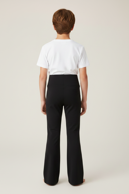 Pantalon Patte D'Éléphant Noir Uni Taille Haute Ample Élastique - Polyester - vue 2