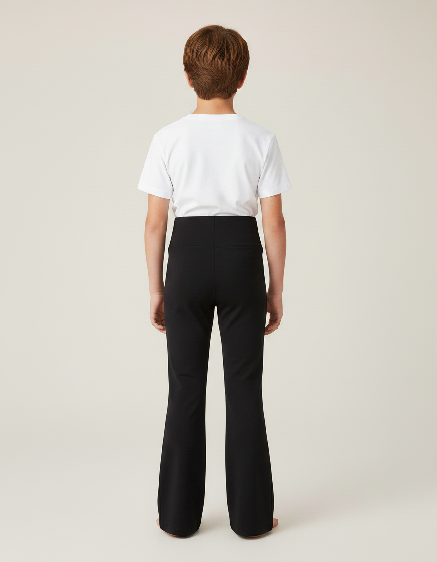 Pantalon Patte D'Éléphant Noir Uni Taille Haute Ample Élastique - Polyester - vue 2