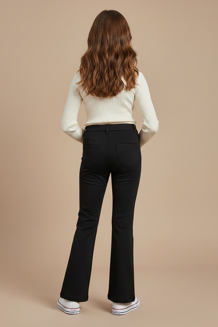 Pantalon Patte D'Éléphant Noir Uni Ajusté Fille - Maille - vue 2