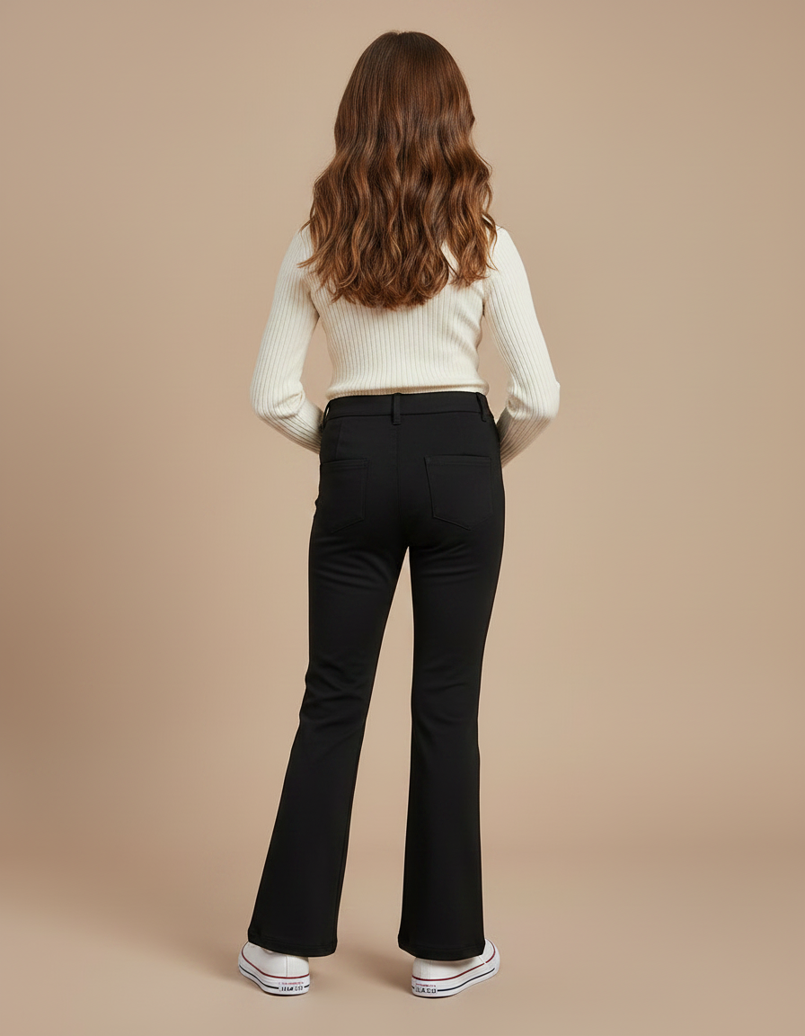 Pantalon Patte D'Éléphant Noir Uni Ajusté Fille - Maille - vue 2