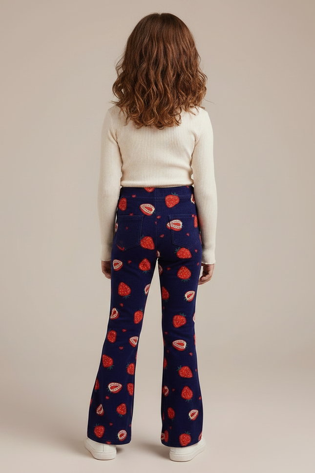Pantalon Patte D'Éléphant Velours Fraises Bleu Marine Enfant - vue 2