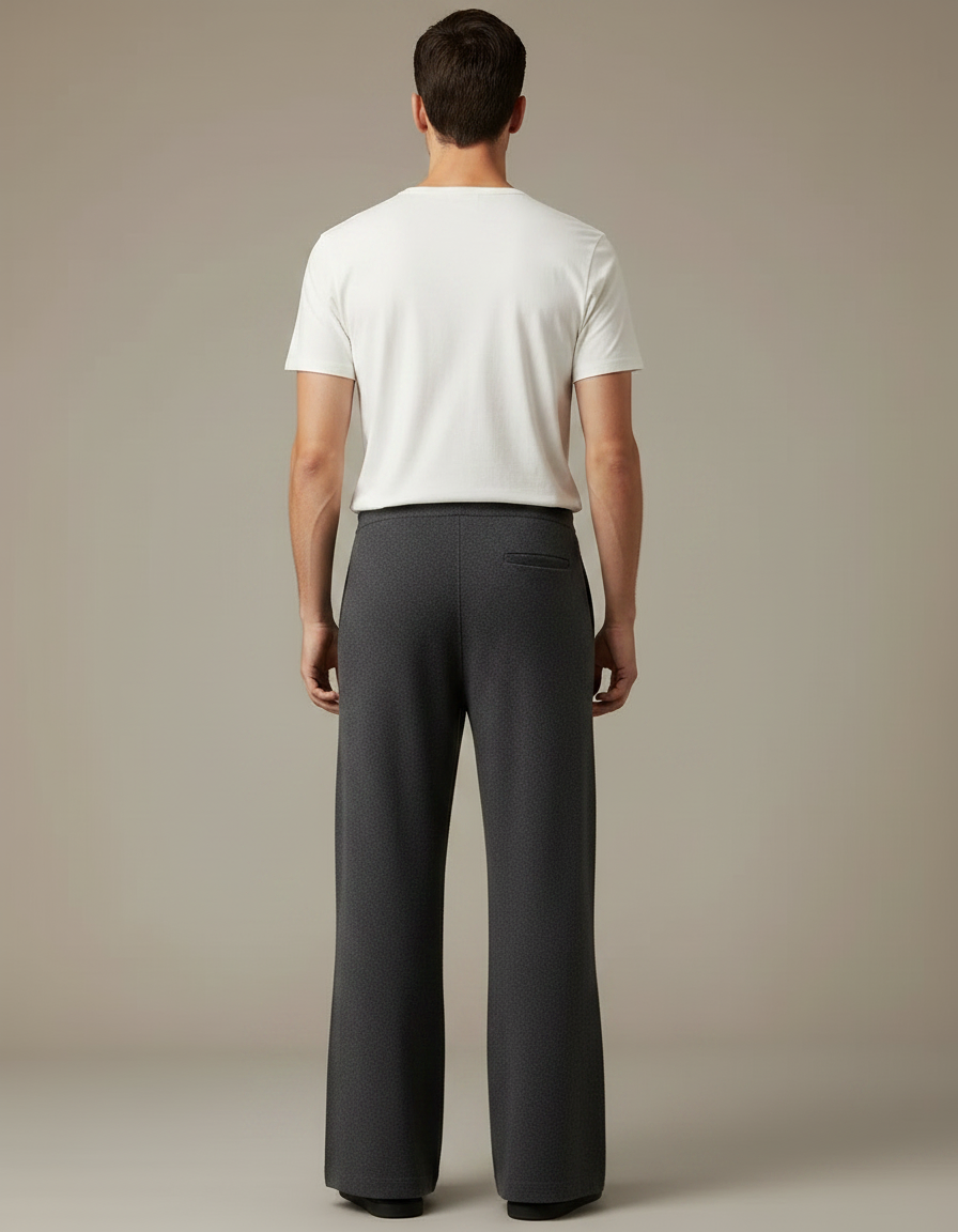 Pantalon Patte D'Éléphant Gris Tricoté Large Décontracté Homme - Maille - vue 2