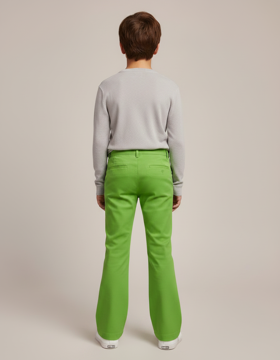 Pantalon Patte D'Éléphant Vert Vif Coupe Évasée Enfant - Gabardine - vue 2