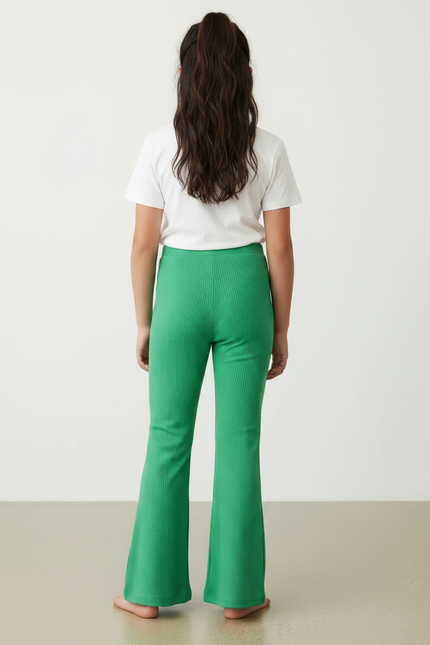 Pantalon Patte D'Éléphant Vert Côtelé Fille Confortable - Maille - vue 2