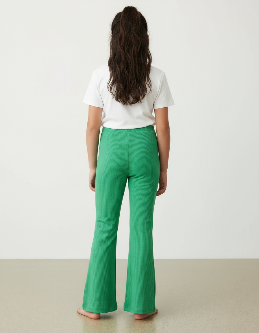 Pantalon Patte D'Éléphant Vert Côtelé Fille Confortable - Maille - vue 2