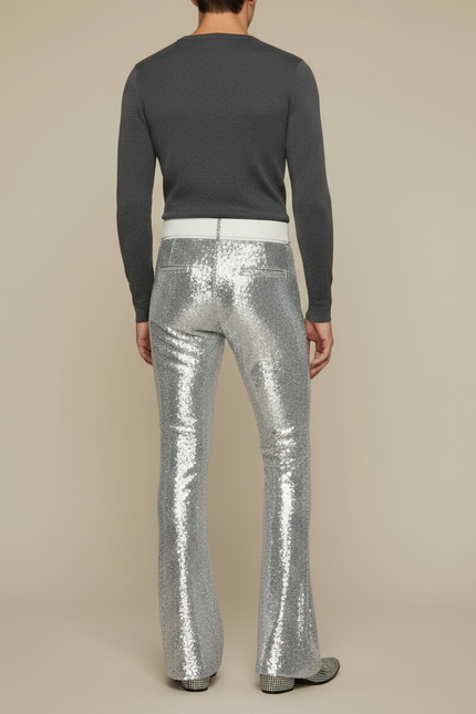 Pantalon Patte D'Éléphant Argenté Pailleté Ouvert Évasé Homme - Polyester - vue 2