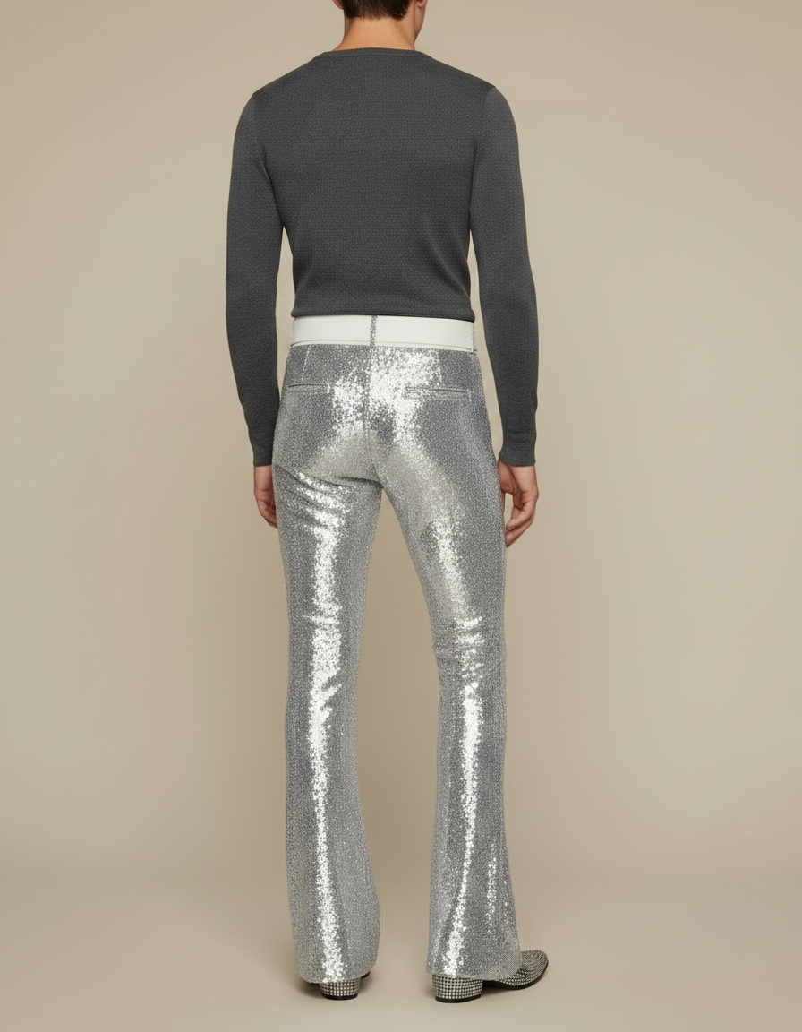 Pantalon Patte D'Éléphant Argenté Pailleté Ouvert Évasé Homme - Polyester - vue 2
