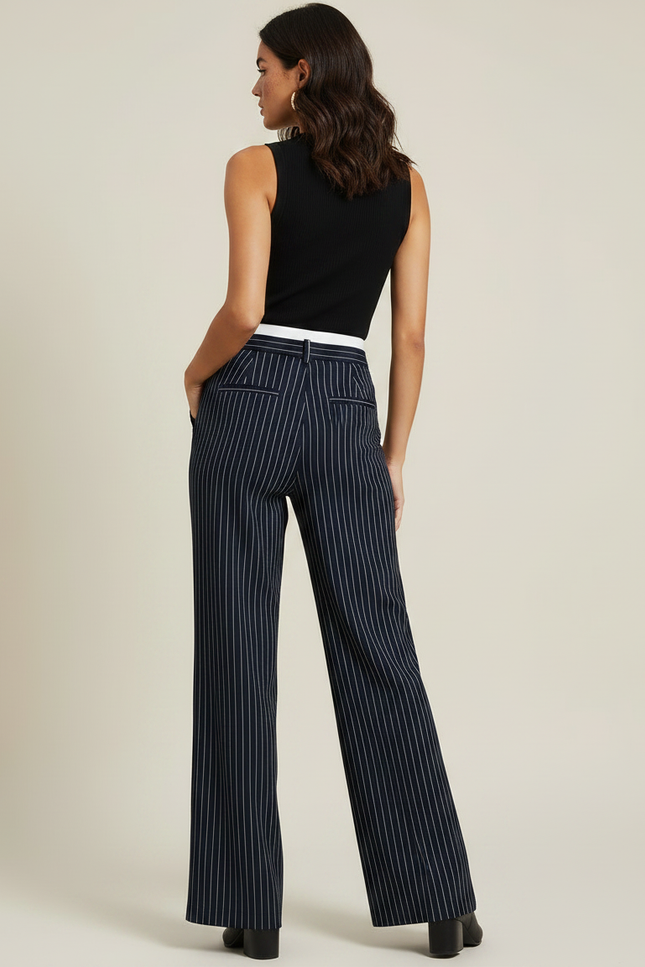 Pantalon Patte D'éléphant Rayure - Marine Gabardine - vue 2