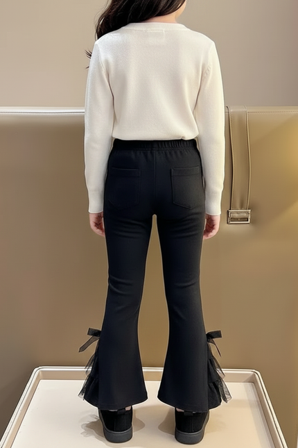Pantalon Patte D'Éléphant Noir Évasé Nœuds Tulle Enfant - Maille - vue 2