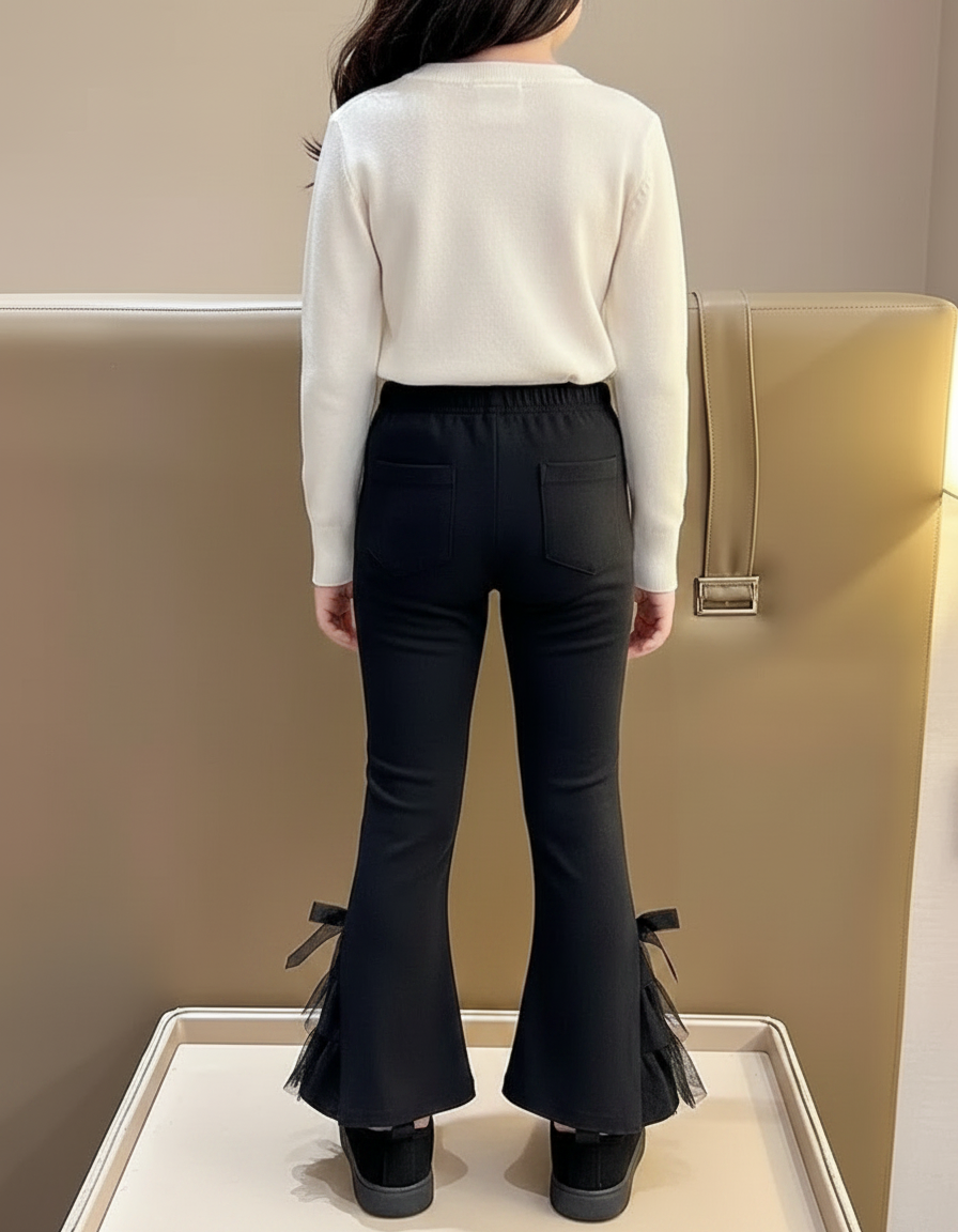 Pantalon Patte D'Éléphant Noir Évasé Nœuds Tulle Enfant - Maille - vue 2