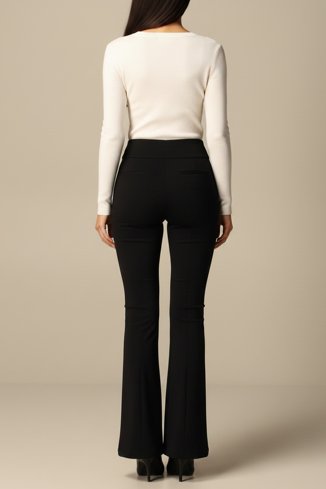 Pantalon Patte D'Éléphant Noir Taille Haute Évasé Élégant - Maille - vue 2