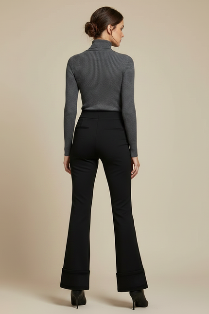 Pantalon Patte D'Éléphant Noir Évasé Taille Haute Hiver - Maille - vue 2