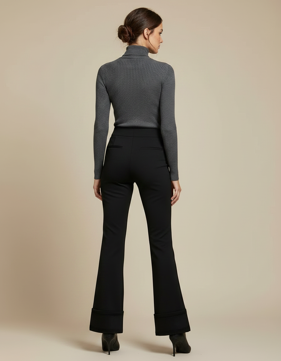 Pantalon Patte D'Éléphant Noir Évasé Taille Haute Hiver - Maille - vue 2