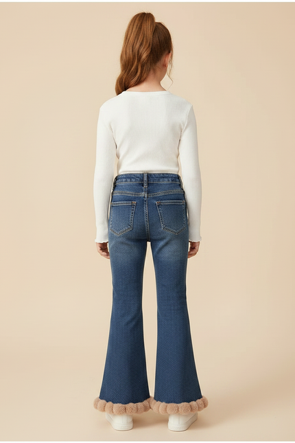 Pantalon Patte D'Éléphant Jean Évasé Fourrure Fille - Bleu - vue 2