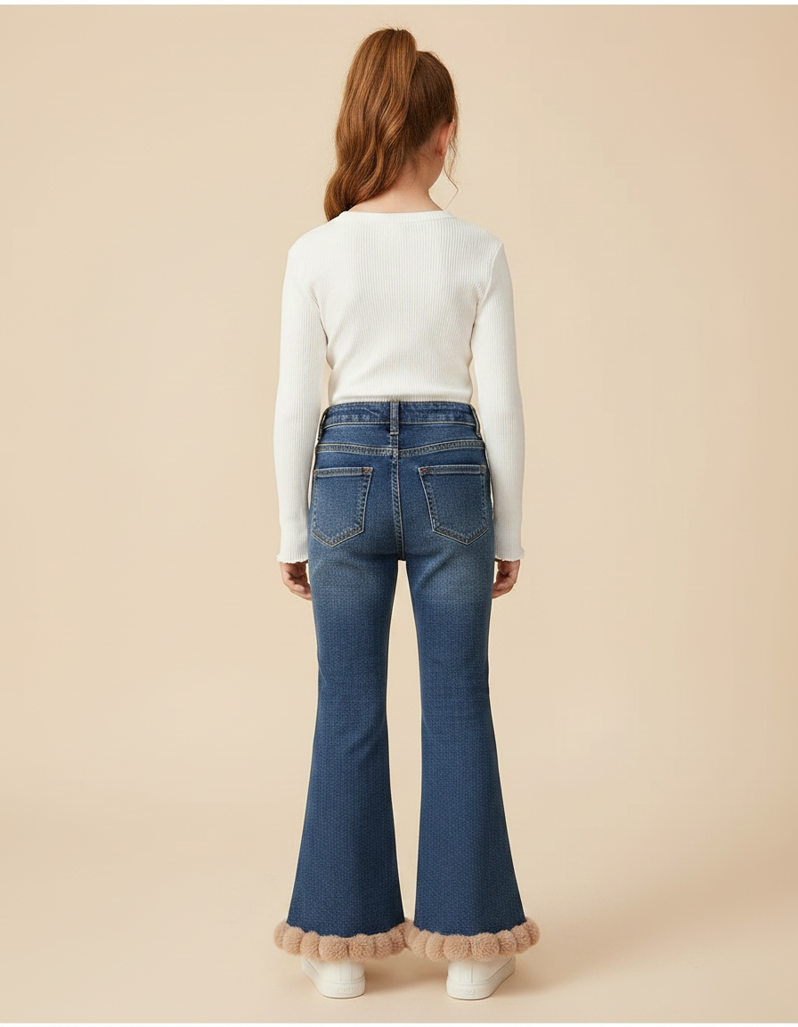 Pantalon Patte D'Éléphant Jean Évasé Fourrure Fille - Bleu - vue 2
