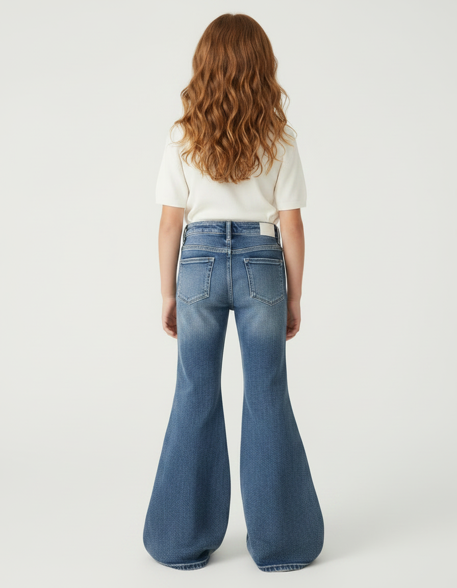 Pantalon Patte D'Éléphant Jean Bleu Délavé Évasé Ample - vue 2