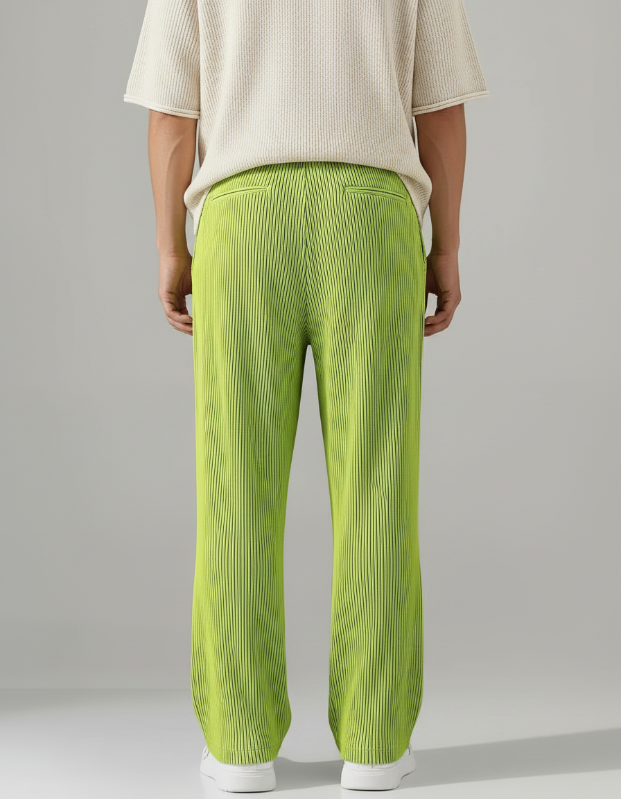 Pantalon Patte D'Éléphant Vert Plissé Ample Décontracté Fluide - Polyester - vue 2