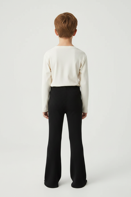 Pantalon Patte D'Éléphant Noir Côtelé Confortable Enfant - Maille - vue 2