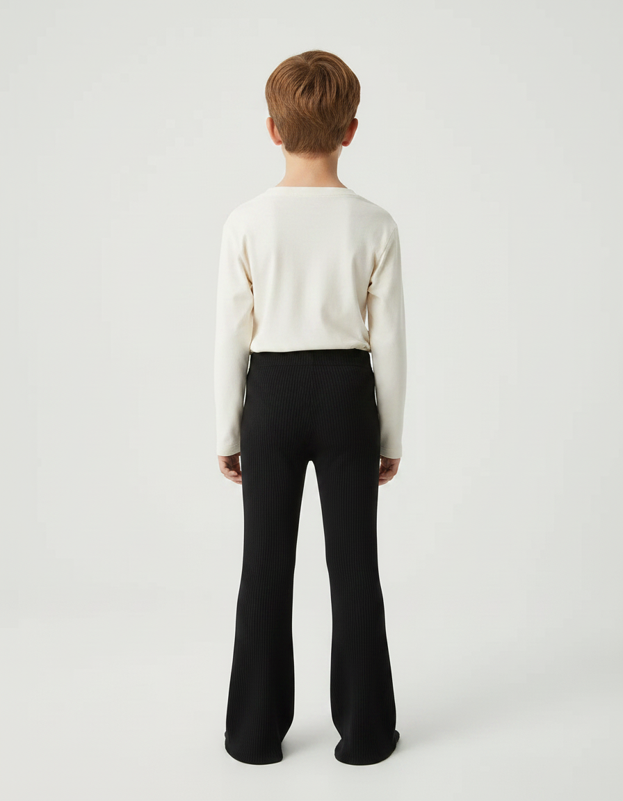 Pantalon Patte D'Éléphant Noir Côtelé Confortable Enfant - Maille - vue 2