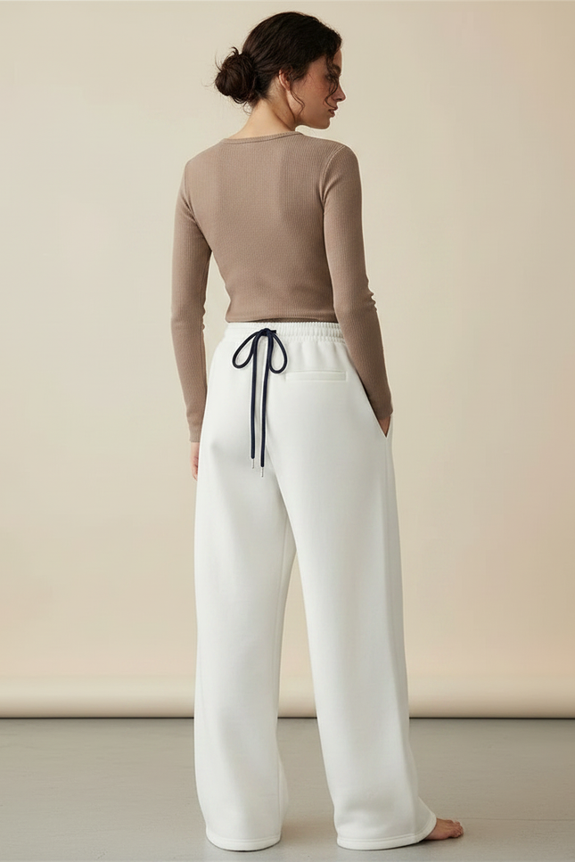 Pantalon Patte D'Éléphant Blanc Ample Molletonné Décontracté Brodé - vue 2