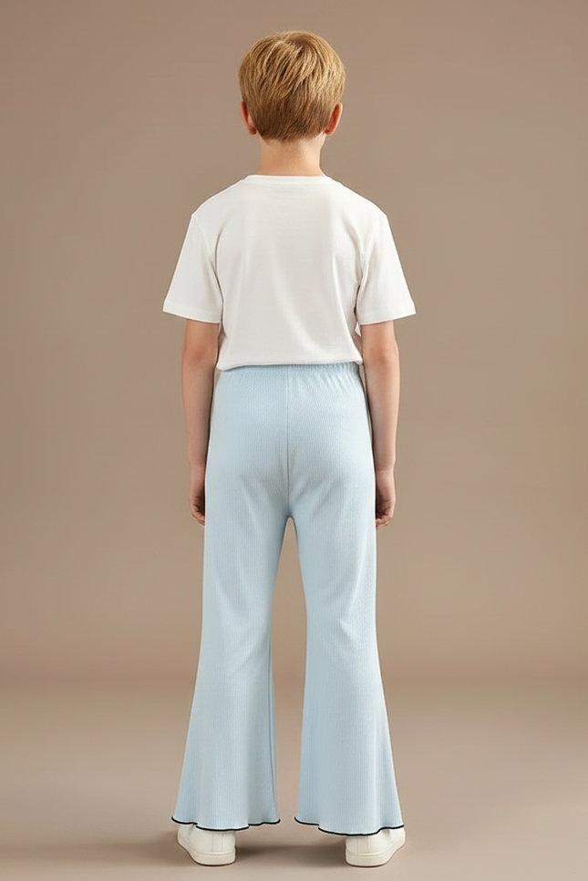 Pantalon Patte D'Éléphant Bleu Côtelé Ondulé Confortable Enfant - Maille - vue 2