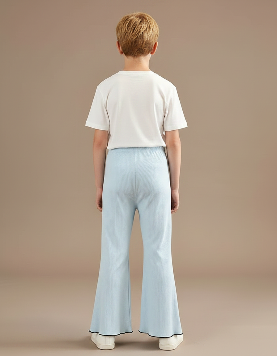 Pantalon Patte D'Éléphant Bleu Côtelé Ondulé Confortable Enfant - Maille - vue 2