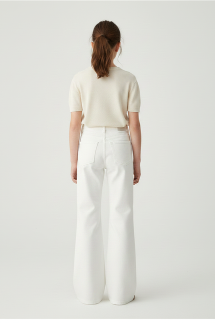 Pantalon Patte D'Éléphant Blanc Denim Évasé Taille Haute Fille - Jean - vue 2