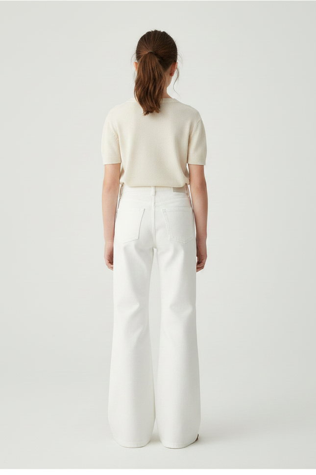 Pantalon Patte D'Éléphant Blanc Denim Évasé Taille Haute Fille - Jean - vue 2