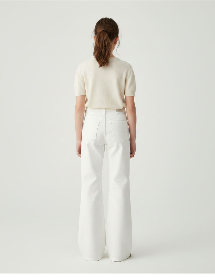 Pantalon Patte D'Éléphant Blanc Denim Évasé Taille Haute Fille - Jean - vue 2