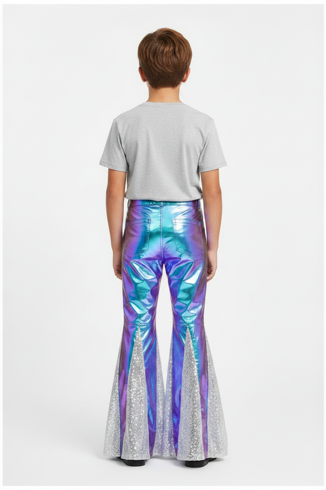 Pantalon Patte D'Éléphant Holographique Paillettes Argentées Enfant - Multicolore Simili cuir - vue 2