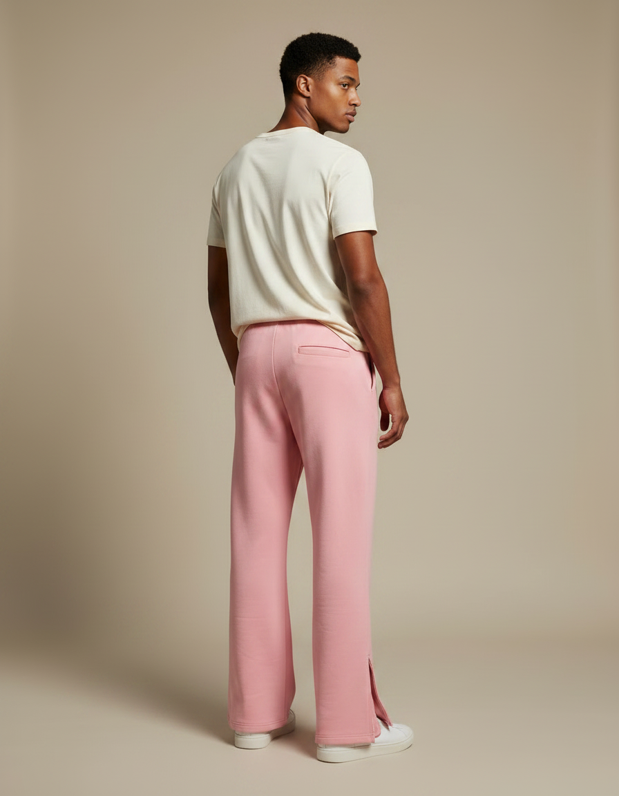 Pantalon Patte D'Éléphant Rose Ample Évasé Zippé Brodé - Molleton - vue 2