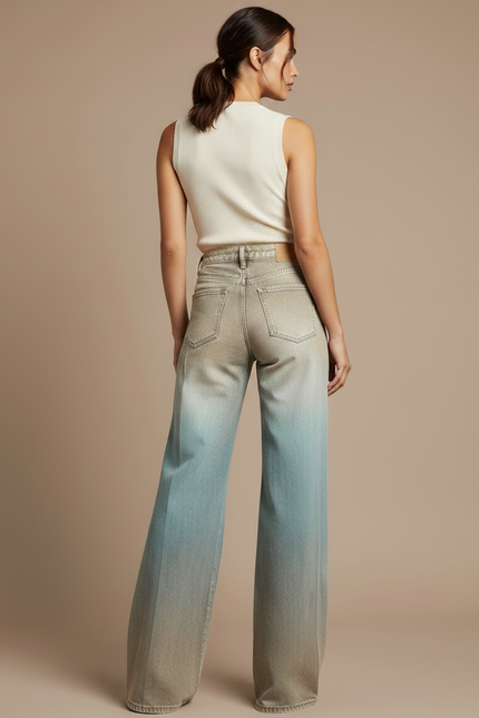 Pantalon Patte D'Éléphant Dégradé Ample Denim Vintage Femme - Multicolore Jean - vue 2