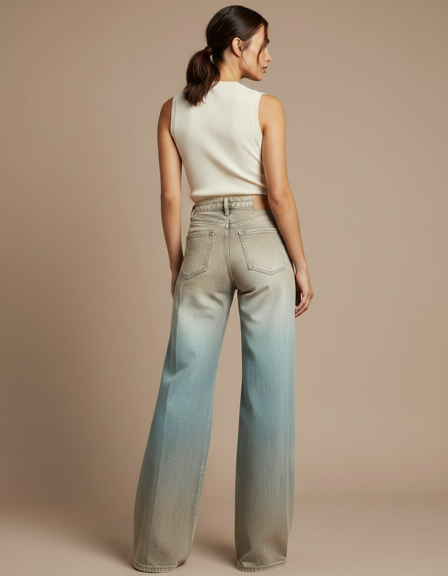 Pantalon Patte D'Éléphant Dégradé Ample Denim Vintage Femme - Multicolore Jean - vue 2