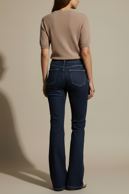 Pantalon Patte D'Éléphant Jean Bleu Marine Évasé Classique - vue 2
