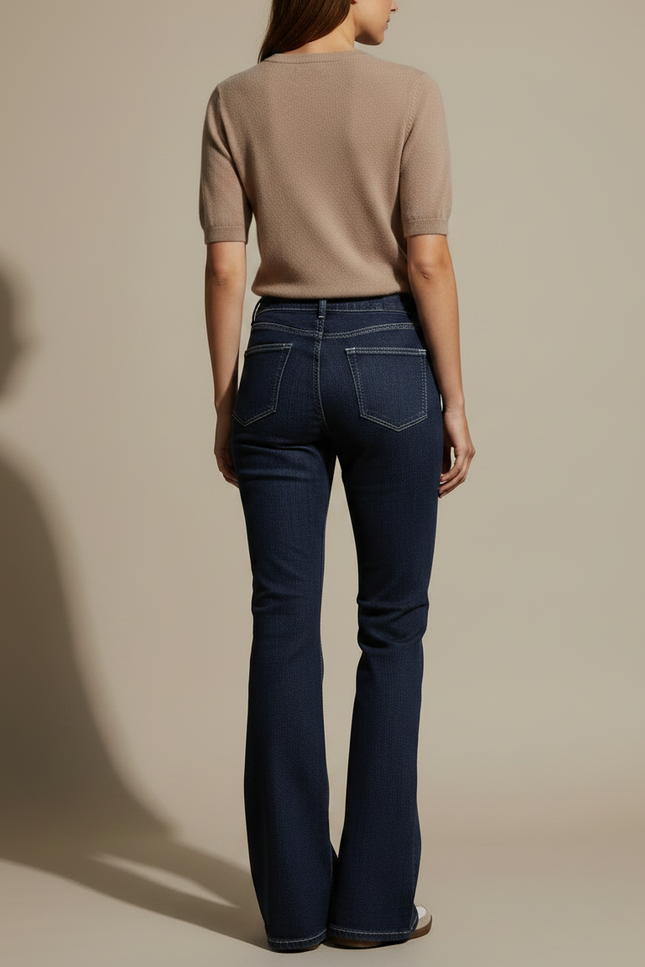 Pantalon Patte D'Éléphant Jean Bleu Marine Évasé Classique - vue 2