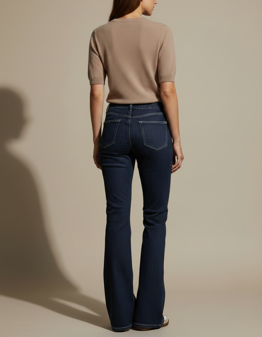 Pantalon Patte D'Éléphant Jean Bleu Marine Évasé Classique - vue 2