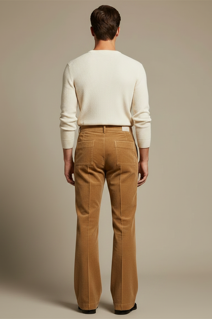 Pantalon Patte D'Éléphant Velours Côtelé Marron Taille Haute Homme - Camel Cordé - vue 2