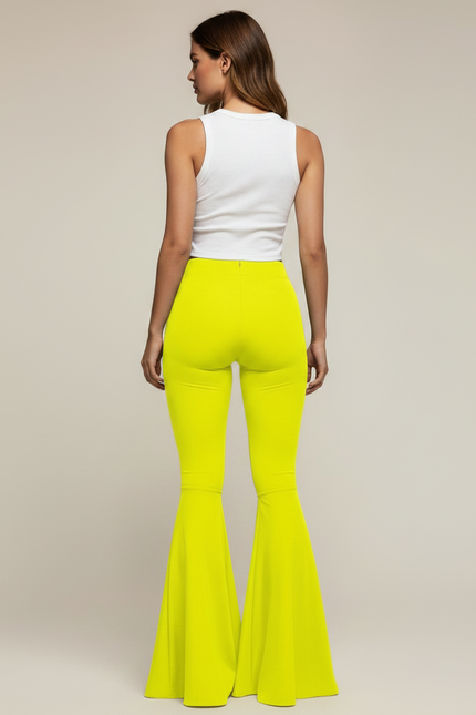 Pantalon Patte D'Éléphant Jaune Élastique Taille Haute Fluide - Maille - vue 2