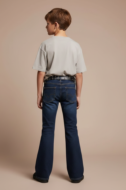 Pantalon Patte D'Éléphant Jean Bleu Coupe Évasée Garçon - Marine - vue 2