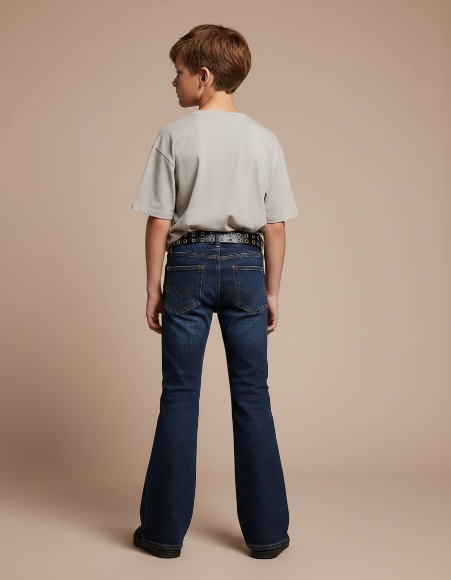 Pantalon Patte D'Éléphant Jean Bleu Coupe Évasée Garçon - Marine - vue 2