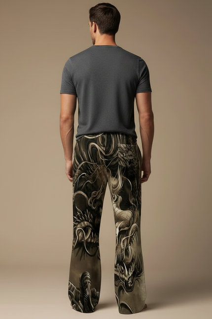 Pantalon Patte D'Éléphant Dragon Imprimé Vintage Confortable Homme - Polyester - vue 2