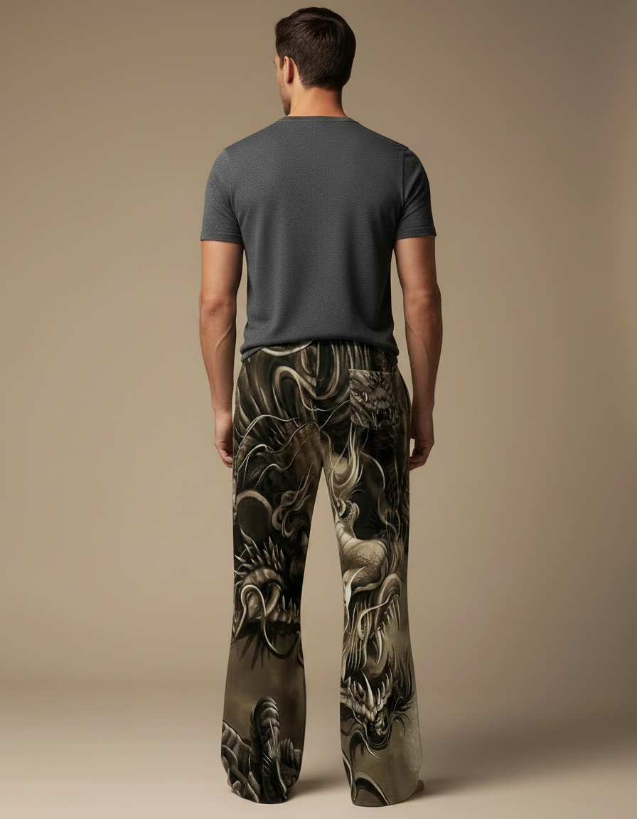 Pantalon Patte D'Éléphant Dragon Imprimé Vintage Confortable Homme - Polyester - vue 2