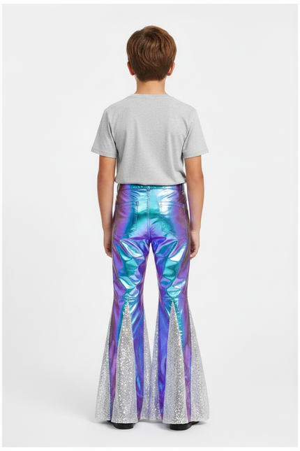 Pantalon Patte D'Éléphant Holographique Paillettes Argentées Enfant - Multicolore Simili cuir - vue 2