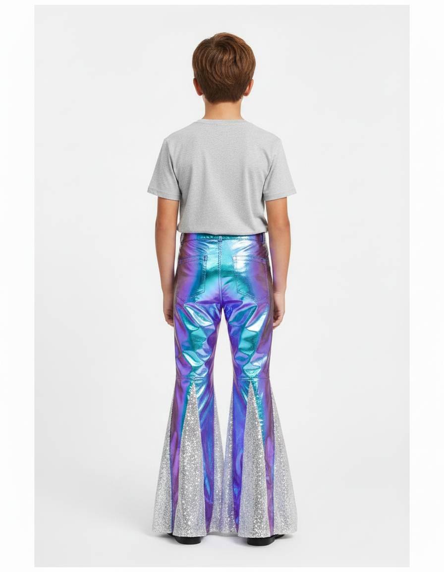 Pantalon Patte D'Éléphant Holographique Paillettes Argentées Enfant - Multicolore Simili cuir - vue 2